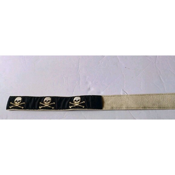 CJ Laing Skull Head Canvas Belt Size Medium Embroidered Black - Picture 6 of 8